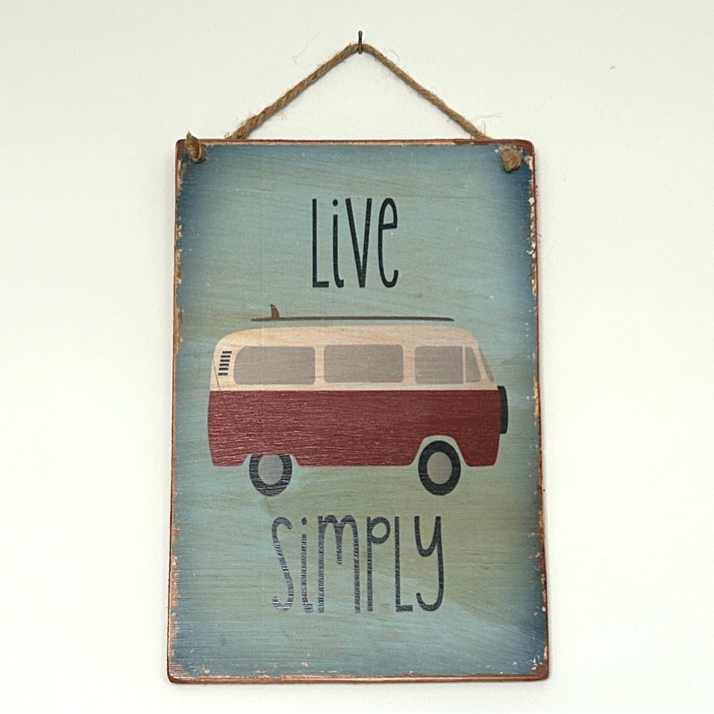 Wall Sign “Live Simply” Volkswagen Van Hanging Decor Painted Lightweight Wood